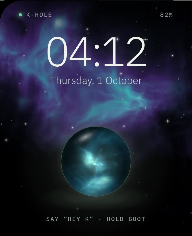 k-chain resting: the clock over the nebula, the halo below it