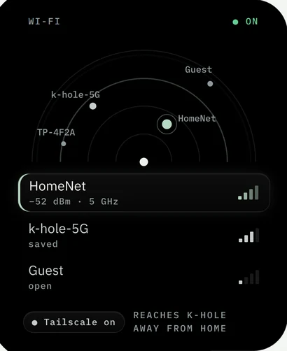 Wi-Fi: Networks land where their signal puts them; nearer is stronger.