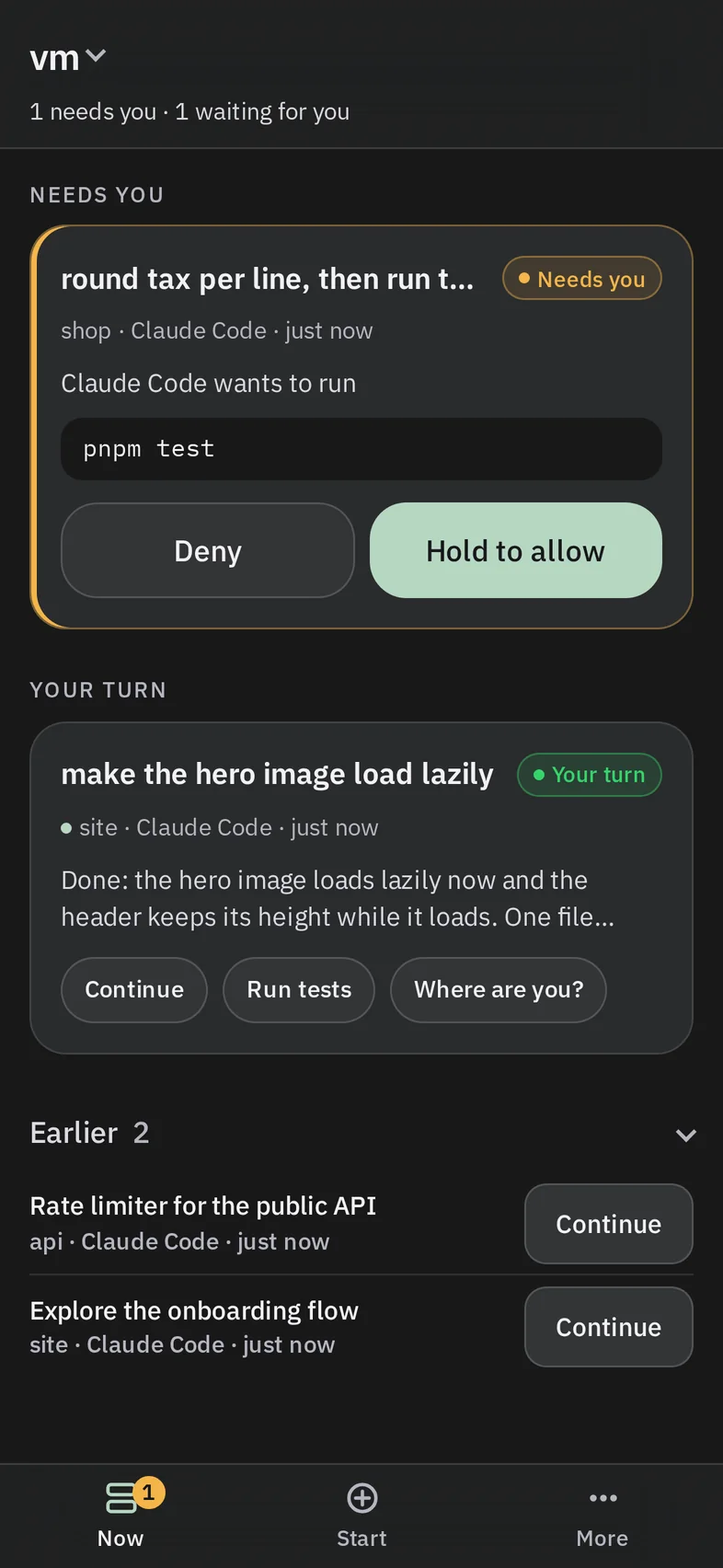 The phone remote's Now screen