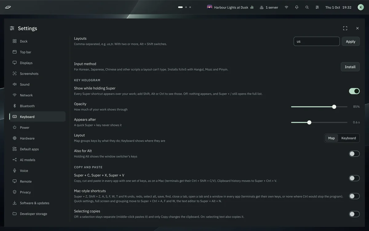 Settings, Keyboard